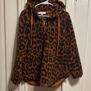 LOFT Leopard Print Cozy Fleece Half Zip Sweater